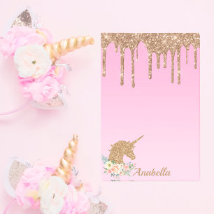 Anpassningsbar Guld Glitter Drives Rosa Blommigt U Post-it Block