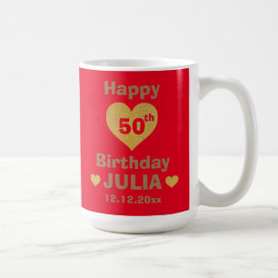 Anpassningsbar Guld Glitter Heart Lycklig 50:e föd Kaffemugg