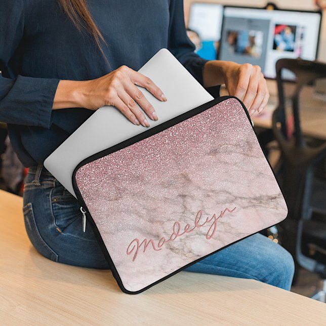 Anpassningsbar Guld Glitter  Rosa Marble Mönster Laptop Fodral (Skapare uppladdad)