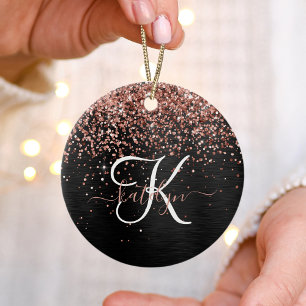 Anpassningsbar Guld Glitter Svarta Gnistran Monogr Julgransprydnad Keramik