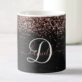 Anpassningsbar Guld Glitter Svarta Gnistran Monogr Kaffemugg