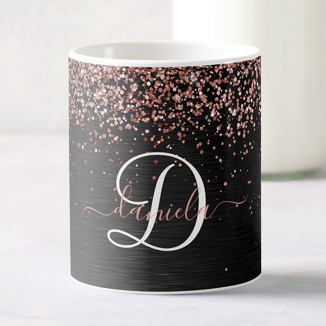 Anpassningsbar Guld Glitter Svarta Gnistran Monogr Kaffemugg (Skapare uppladdad)