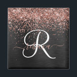 Anpassningsbar Guld Glitter Svarta Gnistran Monogr Magnet<br><div class="desc">Anpassa enkelt eleganten av trendig med magnet som ger söt ro guld mousserande glitter på en svart,  borstad metallisk bakgrund.</div>