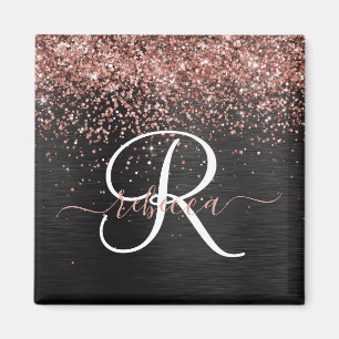 Anpassningsbar Guld Glitter Svarta Gnistran Monogr Magnet