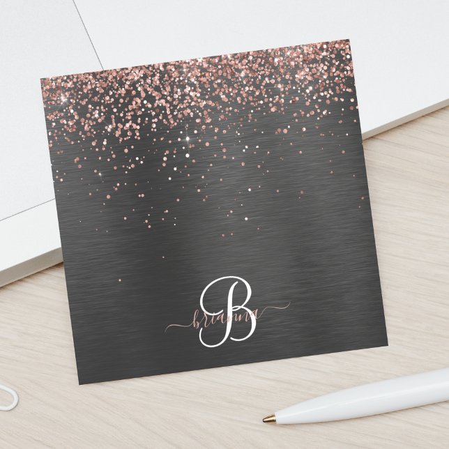 Anpassningsbar Guld Glitter Svarta Gnistran Monogr Post-it Block (Skapare uppladdad)