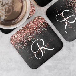 Anpassningsbar Guld Glitter Svarta Gnistran Monogr Underlägg Papper Kvadrat