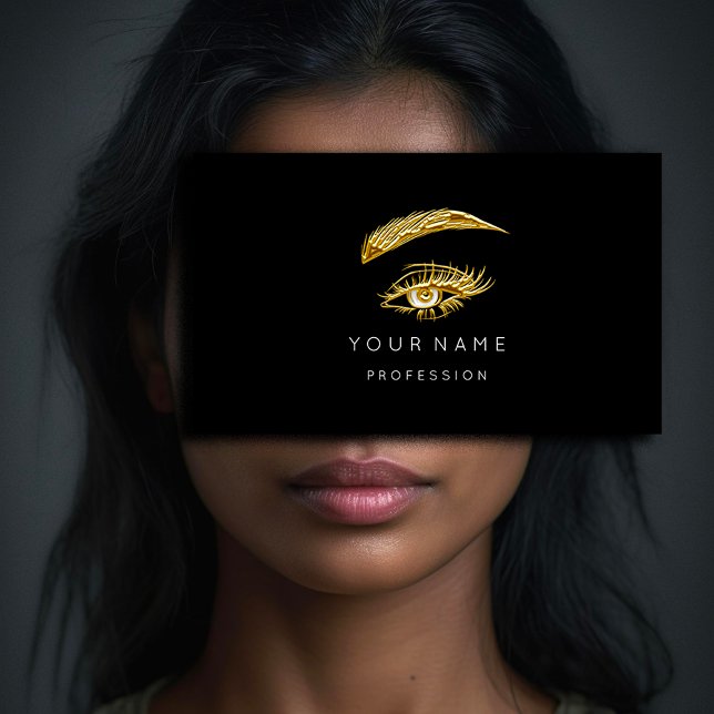 Anpassningsbar Guld Lash Brows Makeup Logotyp Blac Visitkort (FlorenceK Studio )