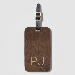 Anpassningsbar Guld Monogram Rustic Brown Leather Bagagebricka