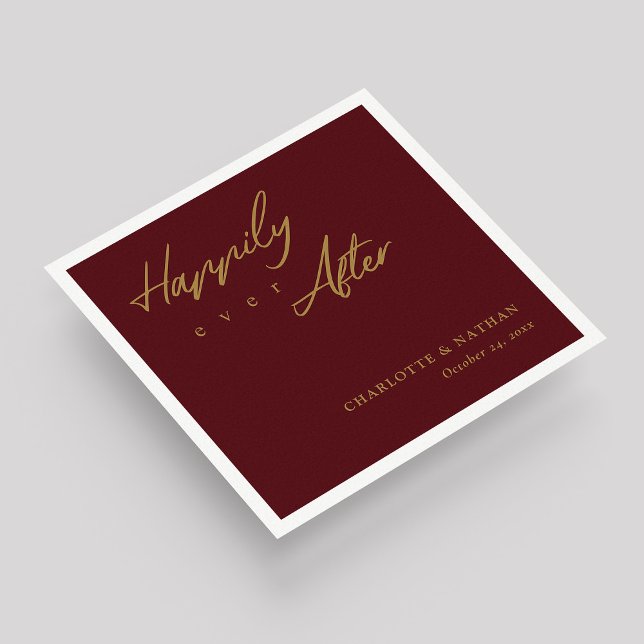 Anpassningsbar Guld på Burgundy lyckligtvis allt e Pappersservett (Custom Gold on Burgundy Happily Ever After Wedding Napkins)