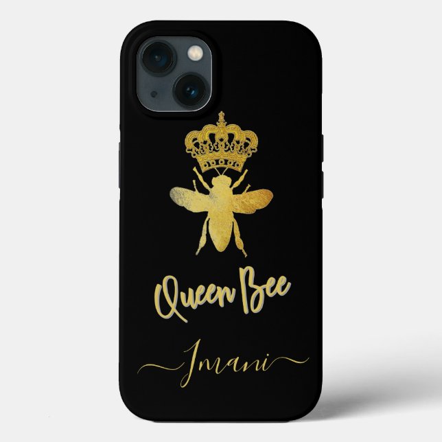 Anpassningsbar Guld QUEEN BEE Black Mobil Holder 1 (Baksida)