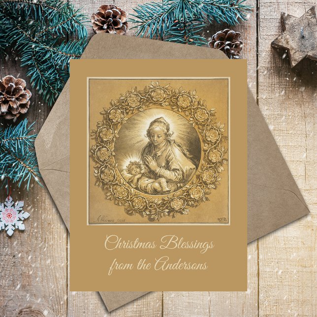 Anpassningsbar Guld Religiösa Christian Jul Ntivit Helg Vykort (Custom Gold Religious Christian Catholic Christmas Nativity Scene Custom Holiday Postcard)