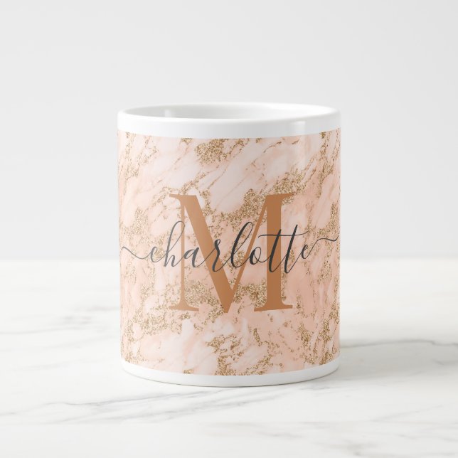 Anpassningsbar Guld Rosa Marble Glitter Monogram N Jumbo Mugg (Framsidan)