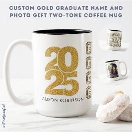 Anpassningsbar Guld Student Namn och Photo Gift Tw Två-Tonad Mugg