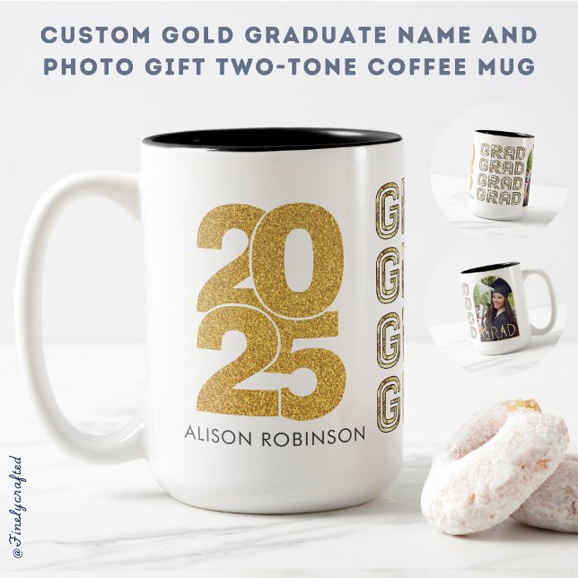 Anpassningsbar Guld Student Namn och Photo Gift Tw Två-Tonad Mugg (Skapare uppladdad)