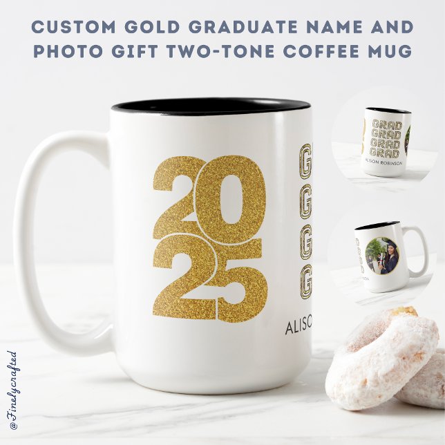 Anpassningsbar Guld Student Namn och Photo Gift Tw Två-Tonad Mugg (Skapare uppladdad)