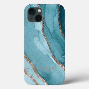 Anpassningsbar Guld Teal Blue Marble Cell Mobil 11