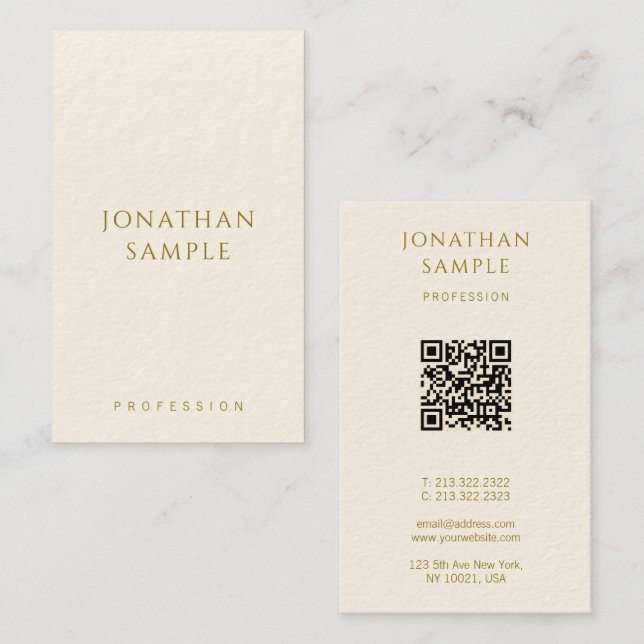 Anpassningsbar Guld Text QR-kodmall Modern Lodrät Visitkort (Fram/baksida)