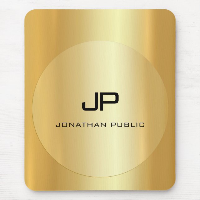 Anpassningsbar Guld: Titta på Eleganten Monogramme Musmatta (Framsidan)