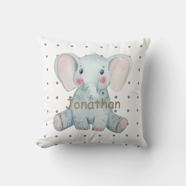 Anpassningsbar, gullig elefant polka dots, barnblå kudde (Framsida)