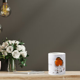 Anpassningsbar, gullig Robin-fågel i snö add namn Kaffemugg