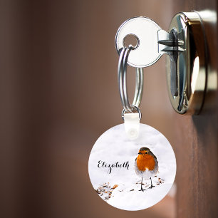 Anpassningsbar, gullig Robin-fågel i snö add namn Nyckelring