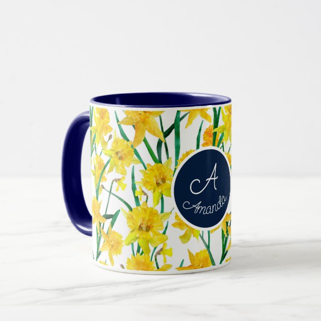Anpassningsbar Gult Daffodil Mönster Mugg (Framsida vänster)