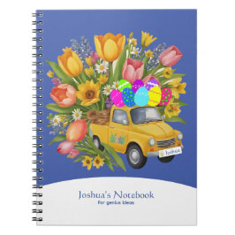 Anpassningsbar Gult Lastbil bärare av Påskägg Blom Anteckningsbok