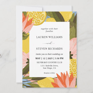 Anpassningsbar Gult Lemon blommar Finare Bröllop Inbjudningar