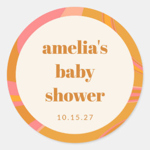 Anpassningsbar Gult Orange Rosa Marble Baby Showe Runt Klistermärke