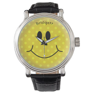 Anpassningsbar Gult Polka Dot Lycklig Ansikte Armbandsur