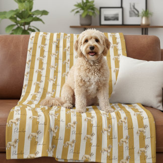 Anpassningsbar Gult Rand Golden Doodle Pet Namn Fleecefilt