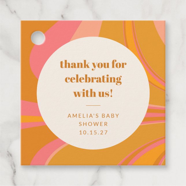 Anpassningsbar Gult Rosa Marble Baby Shower Tack Gåvor Etiketter (Framsida)
