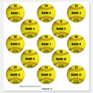 Anpassningsbar gult-softbollar med 13 spelare i na klistermärken