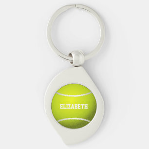 Anpassningsbar Gult Tennis Boll Swirl Silverfärgad Nyckelring