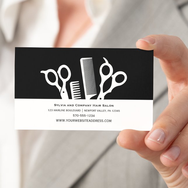 Anpassningsbar Hair Stylist Black & White Minimali Visitkort (Custom Hair Stylist Black & White Minimalist Business Card)