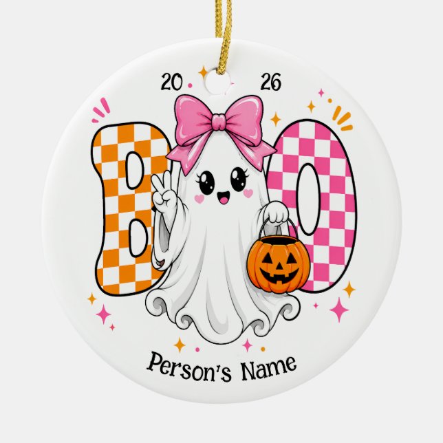 Anpassningsbar Halloween BOO Julgransprydnad Keramik (Framsidan)