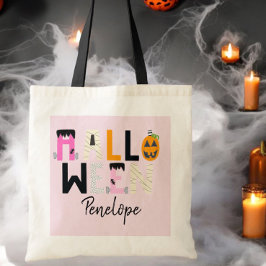 Anpassningsbar Halloween Bus eller godis Rosa Mumm Tygkasse
