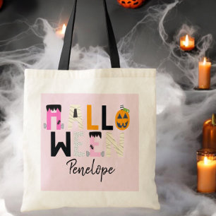 Anpassningsbar Halloween Bus eller godis Rosa Mumm Tygkasse