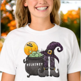 Anpassningsbar Halloween Bus eller godis Witch Fla T Shirt