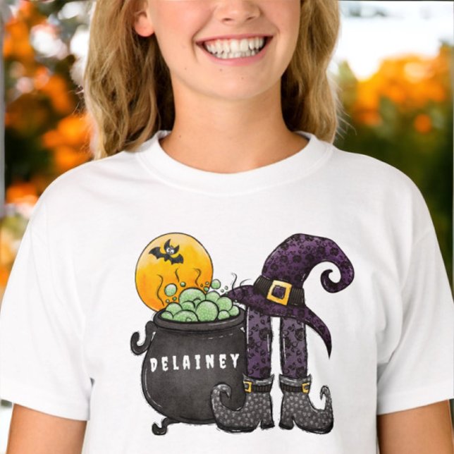 Anpassningsbar Halloween Bus eller godis Witch Fla T Shirt (Skapare uppladdad)