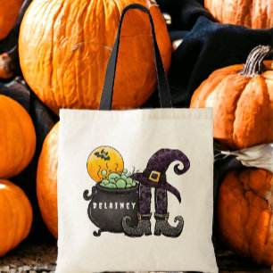 Anpassningsbar Halloween Bus eller godis Witch Fla Tygkasse