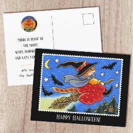 Anpassningsbar Halloween Cat Witch Broomstick Vykort