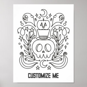 Anpassningsbar Halloween-färgsida för skull och pu Poster