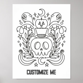 Anpassningsbar Halloween-färgsida för skull och pu Poster