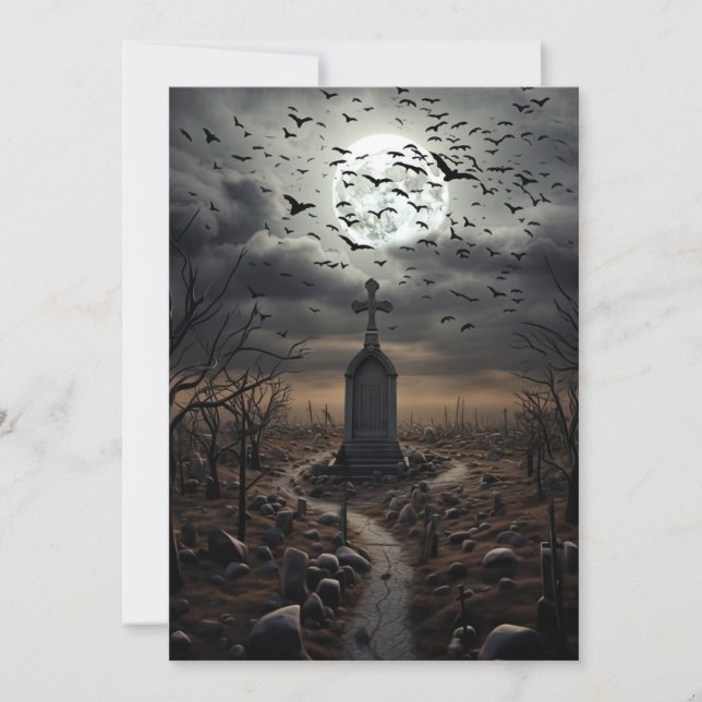 Anpassningsbar Halloween fest Gothic Cemetery Grav Inbjudningar (Framsida)