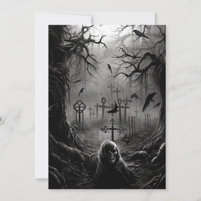 Anpassningsbar Halloween fest Gothic Cemetery Grav Inbjudningar (Framsida)