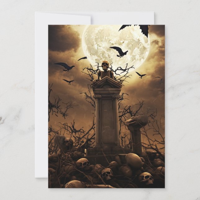 Anpassningsbar Halloween fest Gothic Skeleton Grav Inbjudningar (Framsida)