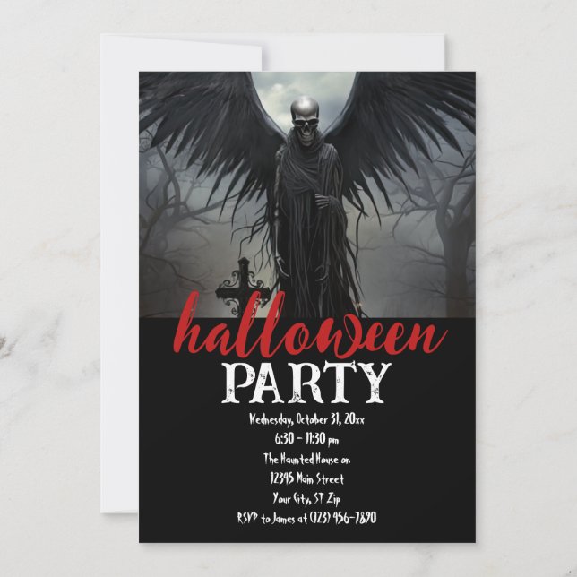 Anpassningsbar Halloween fest Gothic Skeleton Grav Inbjudningar (Baksida)