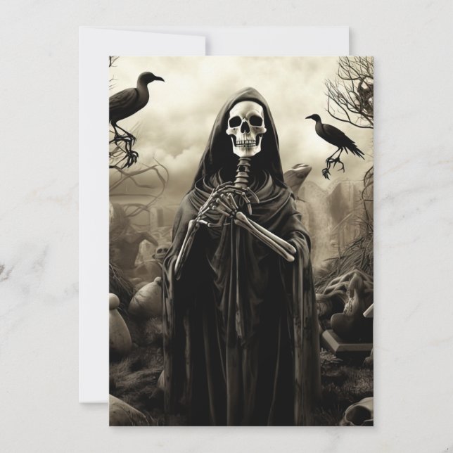 Anpassningsbar Halloween fest Gothic Skeleton Grav Inbjudningar (Framsida)