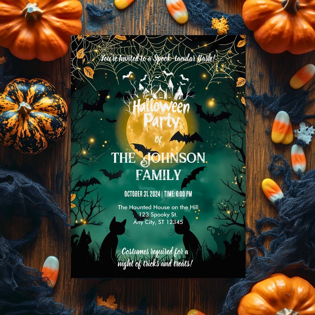 Anpassningsbar Halloween fest med Fladdermus och F Inbjudningar (Skapare uppladdad)